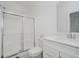 Bathroom with walk-in shower, tile, and modern vanity at 1510 Stonehaven Dr, Westfield, IN 46074