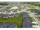 Aerial view of a suburban neighborhood featuring well-maintained lawns and a central pond with a fountain at 19144 Goins Blvd, Westfield, IN 46074
