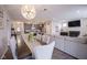 Open concept living space seamlessly connects dining, kitchen, and living areas, perfect for modern living and entertaining at 19144 Goins Blvd, Westfield, IN 46074