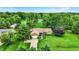 An aerial shot of a charming single-story house, boasting a well-kept lawn and mature trees at 201 Angela Ct, Noblesville, IN 46062