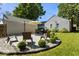Relaxing backyard patio with seating area, umbrella, and well-maintained landscaping at 2521 Mcleay Dr, Indianapolis, IN 46220