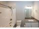 Bathroom featuring a shower/tub combo, a toilet, and a single-sink vanity at 5196 Canberra Ct, McCordsville, IN 46055