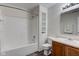 Bathroom featuring neutral walls, vanity, toilet, and shower/tub at 8684 Captain Dr, Avon, IN 46123