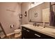 Charming bathroom features a modern vanity with matte black accents and decor at 9705 Valley Springs Blvd, Fishers, IN 46037