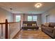 This room has wood floors, two windows, and a gray couch at 9705 Valley Springs Blvd, Fishers, IN 46037