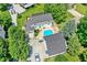 Aerial view of home featuring a pool, patio area and detached garage at 1240 Stringtown Pike, Cicero, IN 46034