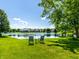 Scenic backyard overlooking a serene lake, complete with comfortable seating for enjoying the peaceful water views at 13069 Abraham Run, Carmel, IN 46033