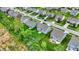 An aerial view of a neighborhood featuring houses with well-manicured lawns and tree-lined streets at 1384 Horse Shoe, Greenwood, IN 46143