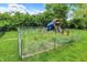 Fenced backyard with a vegetable garden, mature trees, a well-maintained lawn, and playset at 1384 Horse Shoe, Greenwood, IN 46143