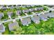 Aerial view of a suburban neighborhood featuring tree-lined streets and grassy yards at 1384 Horse Shoe, Greenwood, IN 46143