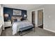Stylish bedroom with a blue accent wall, a comfortable bed, and elegant decor, creating a relaxing atmosphere at 15360 Cardonia Rd, Fishers, IN 46037