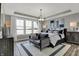 Cozy main bedroom showcasing large windows, a sitting area, a decorative rug and pendant lighting at 15360 Cardonia Rd, Fishers, IN 46037