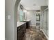 Bathroom featuring double sink vanity, glass shower, and neutral paint at 1843 Winchester Blvd, Avon, IN 46123