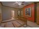 Bedroom boasting a ceiling fan, en suite bathroom and walk-in closet for added convenience and privacy at 1858 Broadleaf Ct, Greenwood, IN 46143