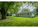 Well-maintained ranch home featuring a lush green lawn, mature trees, and inviting curb appeal at 5160 N High School Rd, Indianapolis, IN 46254