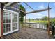 Exterior view of backyard wood deck overlooking tranquil lake in neighborhood at 7510 Harbour, Indianapolis, IN 46240