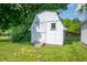 Exterior view of a white wooden shed, nestled in a green backyard at 924 N Devon Ave, Indianapolis, IN 46219