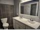 Modern bathroom showcasing a double sink vanity, tiled walls, and contemporary fixtures at 9507 Colony Pointe E Dr, Indianapolis, IN 46250