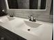Close-up of a bathroom featuring a sleek double sink vanity with chrome fixtures at 9507 Colony Pointe E Dr, Indianapolis, IN 46250