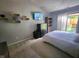 Neutral bedroom featuring TV, shelf decor, and sliding glass doors to a patio at 9507 Colony Pointe E Dr, Indianapolis, IN 46250