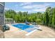 Backyard pool featuring a diving board, patio seating, and a view of the pond at 11061 Mast Ct, Fishers, IN 46040