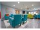 Bright living room featuring colorful modern furniture, fan, and recessed lighting at 11911 W Grandview Dr, Columbus, IN 47201