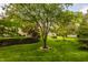 Lush backyard with mature trees, manicured lawn, and charming landscaping, perfect for outdoor enjoyment at 12539 Pebblepointe Pass, Carmel, IN 46033