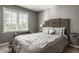 Cozy bedroom featuring a plush bed with decorative pillows and a window providing natural light at 12539 Pebblepointe Pass, Carmel, IN 46033