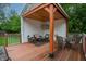 Outdoor deck with covered seating area featuring a TV, plus an uncovered dining area at 4013 Hillendale Dr, Greenwood, IN 46142