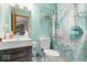 Charming bathroom with a modern vanity, and a whimsical shower curtain at 4016 Dogwood Ln, Franklin, IN 46131