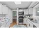 Well-lit kitchen with white cabinets, granite countertops, and stainless steel appliances at 426 Tipton Ln, Columbus, IN 47201