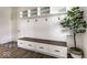 Functional mudroom with a bench, drawers, storage shelves and coat hooks at 628 Tess Blvd, Westfield, IN 46074