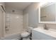 A bathroom featuring a tub and shower combo, vanity, and modern finishes at 671 Greenway St, Greenwood, IN 46143