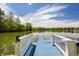This lakefront property boasts a charming blue dock with stunning lake views at 719 E New Rd, Greenfield, IN 46140