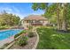 Well-manicured lawn and landscaping accent this home's exterior, complete with a sparkling pool and a charming outdoor space at 790 Foxboro Dr, Avon, IN 46123