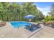 Beautiful backyard pool with lounge chairs, umbrellas, and a wooded backdrop for ultimate relaxation at 790 Foxboro Dr, Avon, IN 46123