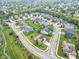 An aerial perspective of a suburban community featuring manicured lawns and varied architectural designs at 14931 W Black Wolf Run Dr, Carmel, IN 46033