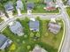 Aerial view of the backyards and landscaping of homes on a quiet, well-manicured cul-de-sac at 14931 W Black Wolf Run Dr, Carmel, IN 46033