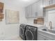 Laundry room with modern gray cabinets, new washer/dryer, sink, and counter space at 14931 W Black Wolf Run Dr, Carmel, IN 46033