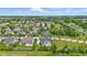 Vibrant aerial view of a large neighborhood showcasing a pond, mature trees, and well-maintained lawns at 2485 Alexandra Dr, Carmel, IN 46074