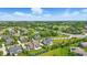 Wide aerial view of a community featuring homes surrounding a pond, lush landscaping, and open green spaces at 2485 Alexandra Dr, Carmel, IN 46074