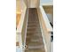 Carpeted stairs and white risers lead to the upper level of this residence at 2637 Grand Fir Dr, Greenwood, IN 46143