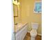 Bathroom featuring a toilet, sink, vanity, mirror, and window at 4675 N Herbemont Rd, Martinsville, IN 46151