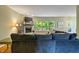 Living room features a stone fireplace, backyard views, and a comfortable sectional at 5640 High Vista Cir, Indianapolis, IN 46234