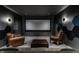Stunning home theater with large screen, cozy seating, and custom soundproofing panels at 6450 Holliday E Dr, Indianapolis, IN 46260