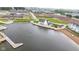 Scenic aerial view showcasing lakeside recreational area with beach, clubhouse and picturesque landscape at 13048 Minden Dr, Fishers, IN 46037