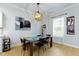 Dining room features a modern style dining set and decoratively framed photos on the wall at 13048 Minden Dr, Fishers, IN 46037