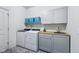 Laundry room with modern washer and dryer, cabinets, sink and butcher block counter at 14458 Carlow Run, Carmel, IN 46074