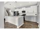 Modern kitchen featuring stainless steel appliances, center island, white cabinetry, and stylish pendant lighting at 1454 Silver Pine Ln, Sheridan, IN 46069