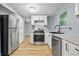 Updated kitchen with stainless steel appliances, white cabinets and stone countertops at 1826 Shorter Dr, Indianapolis, IN 46214